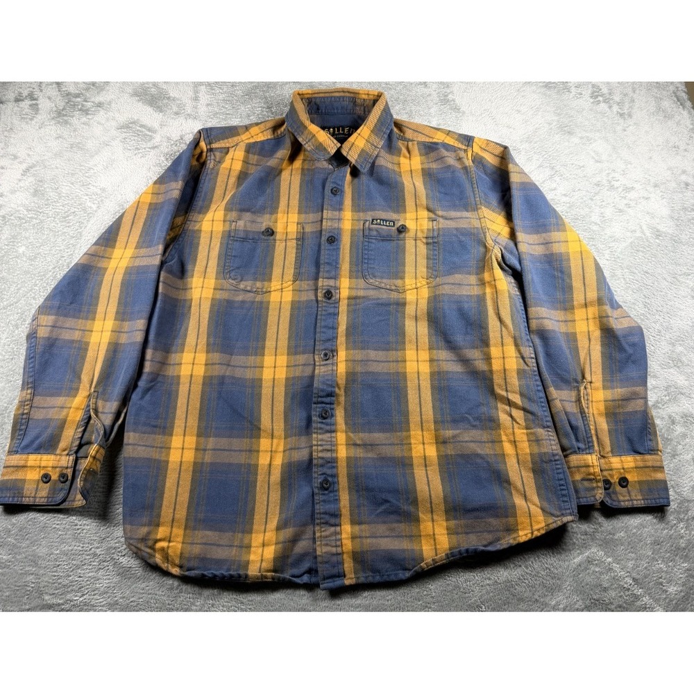 Sullen Art Collective Luca Flannel Shirt Men's L Blue Gold Plaid SCM4032 Tattoo